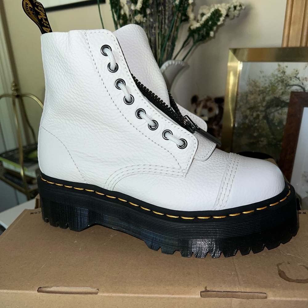 Dr. Martens Sinclair Milled Nappa Leather Platform White boots